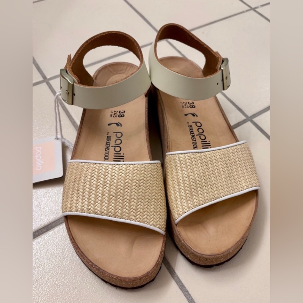 Papillio by Birkenstock Glenda~ White/Natural - Size 38 US 7-7.5 $145 **BNWT**